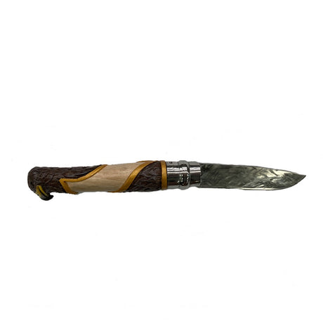 Coltello - Opinel N.9 Carbonio Con Disegno Aquila Realizzato A Mano