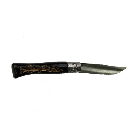 Coltello - Opinel N.9 Carbonio Con Disegno Luccio Realizzato A Mano