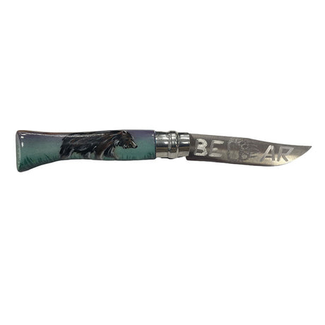 Coltello - Opinel N.9 Inox Realizzato A Mano Con Aerografo Scena Orso