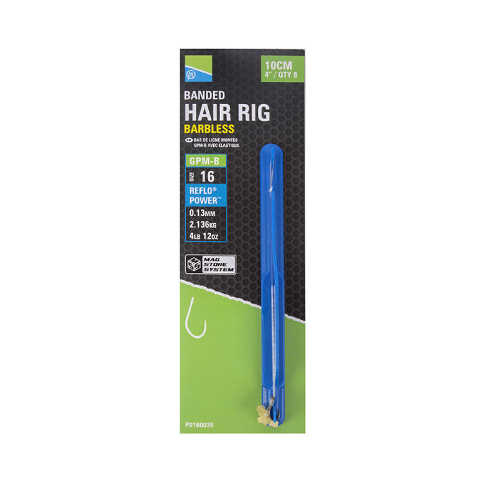 Preston - Banded Hair Rigs Barbless Gpm-B 10Cm 4’ Qty 8 Size 12 Reflo Power 0.15Mm 2.683Kg 5Lb 14Oz