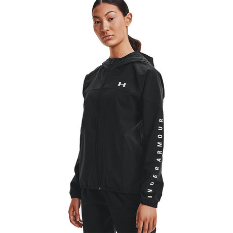 Under Armour - Donna Felpa Con Cappuccio Woven Branded Full Zip Black / Onyx White