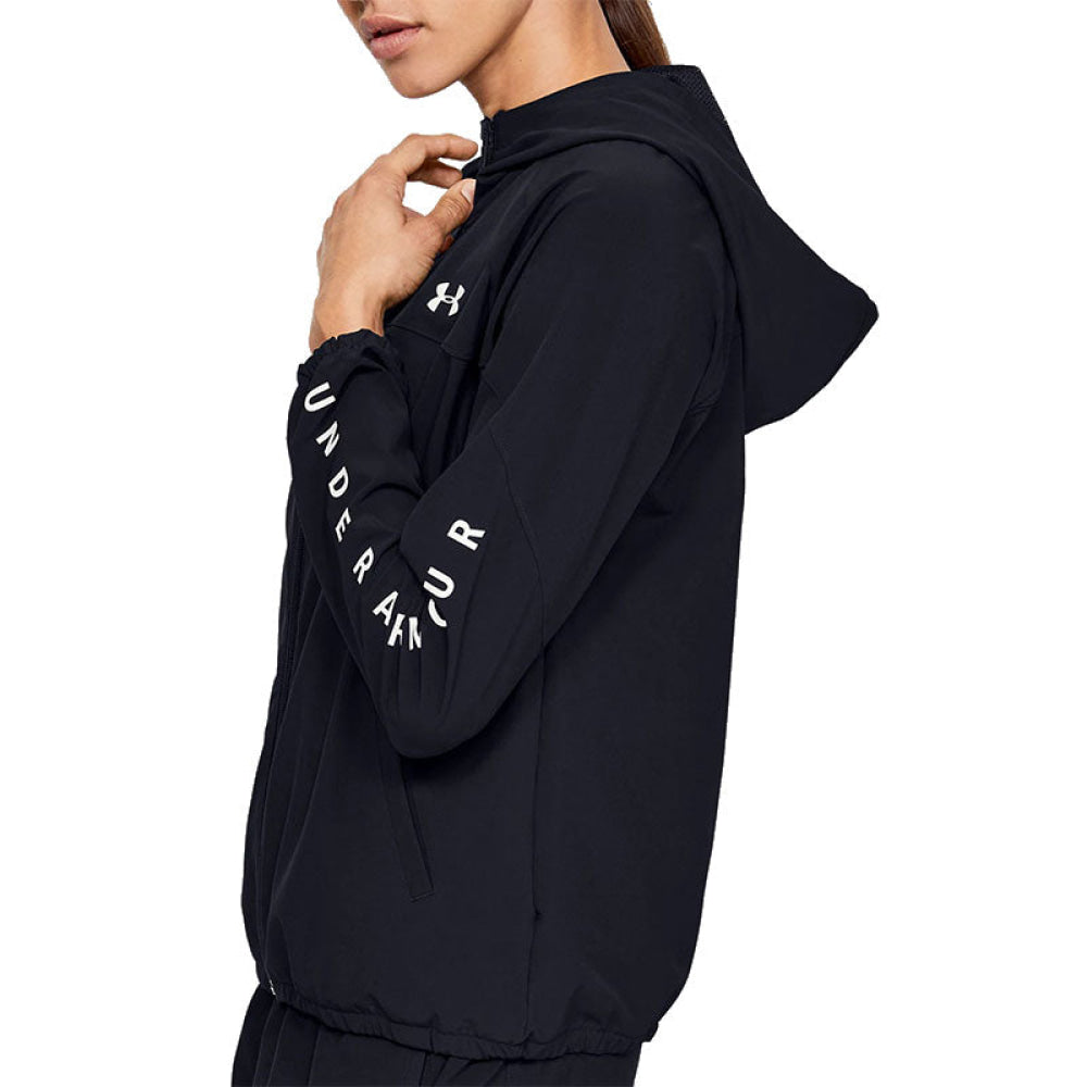 Under Armour - Donna Felpa Con Cappuccio Woven Branded Full Zip Black / Onyx White