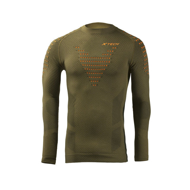 X Tech - Maglia Tactical Manica Lunga Girocollo Verde Militare L/Xl