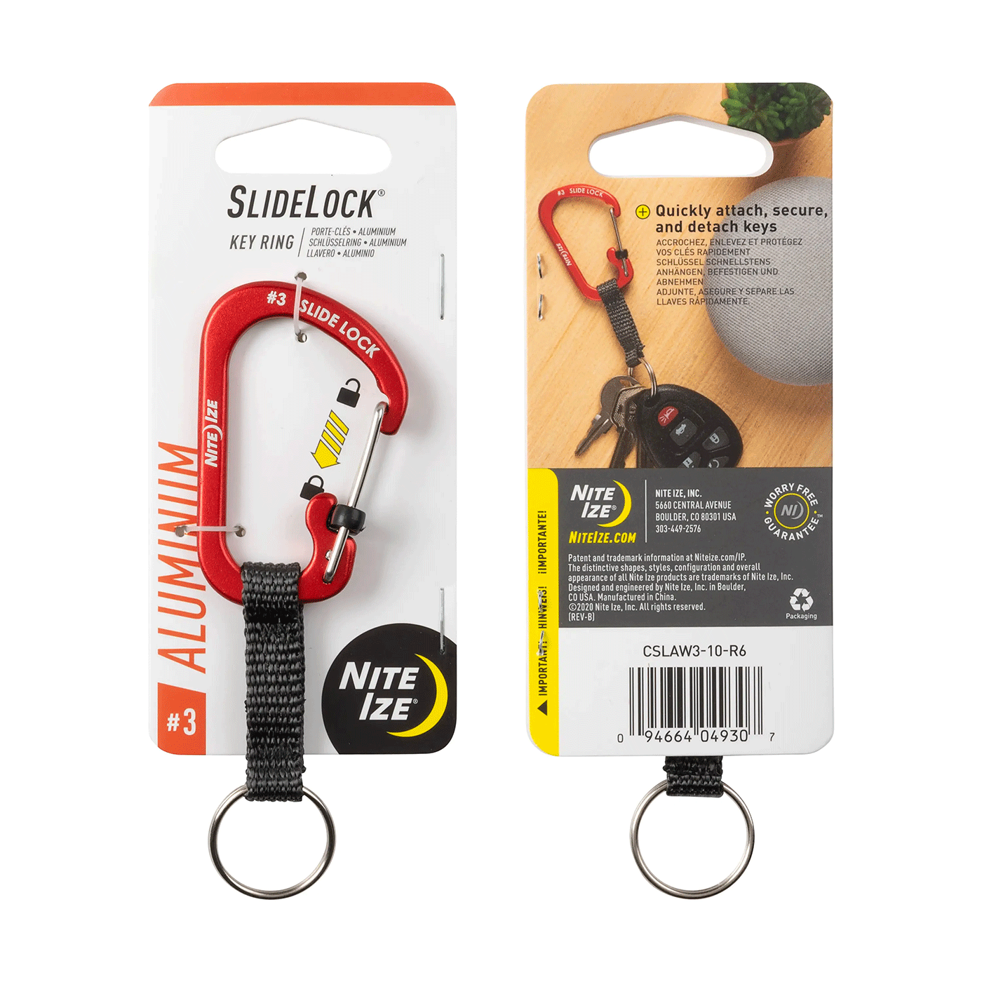 NITEIZE - PORTACHIAVI SLIDELOCK® KEY RING ALUMINUM Red