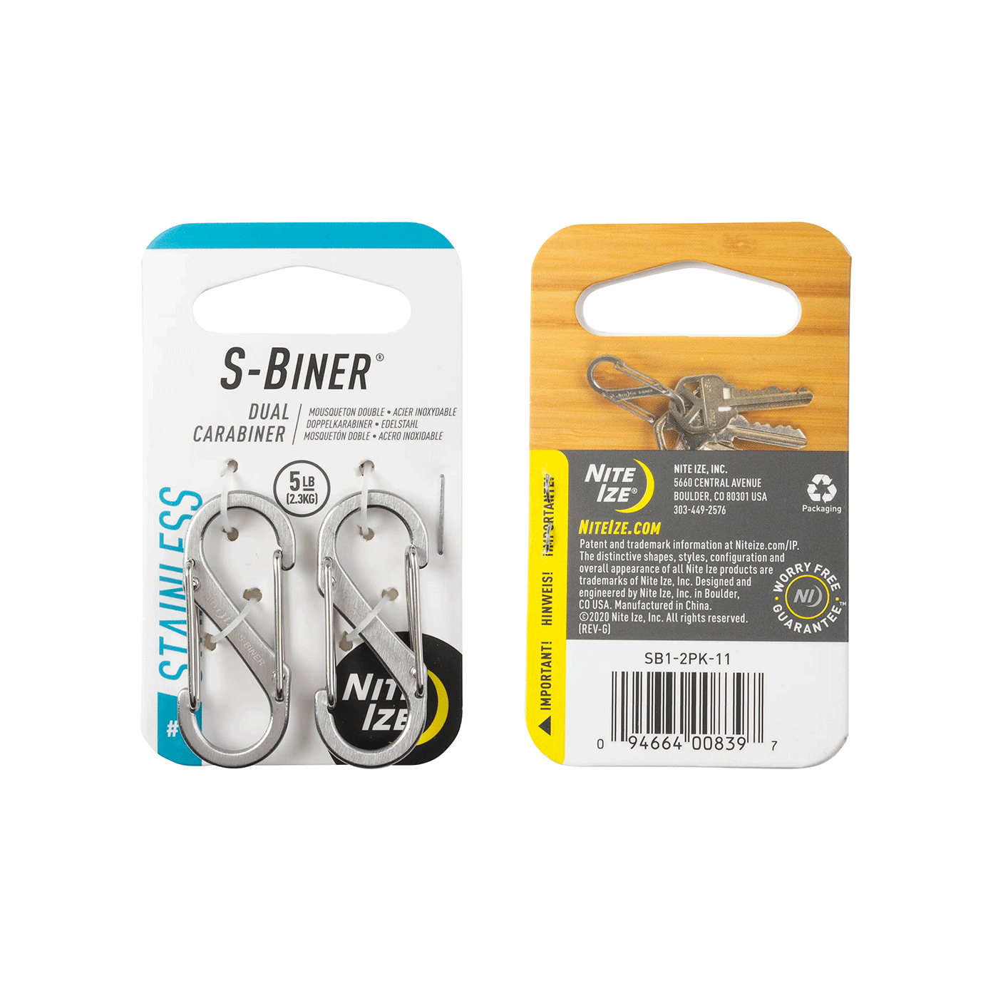 NITEIZE - KEY RING S-BINER® STAINLESS STEEL DUAL CARABINER #1 (2pcs)